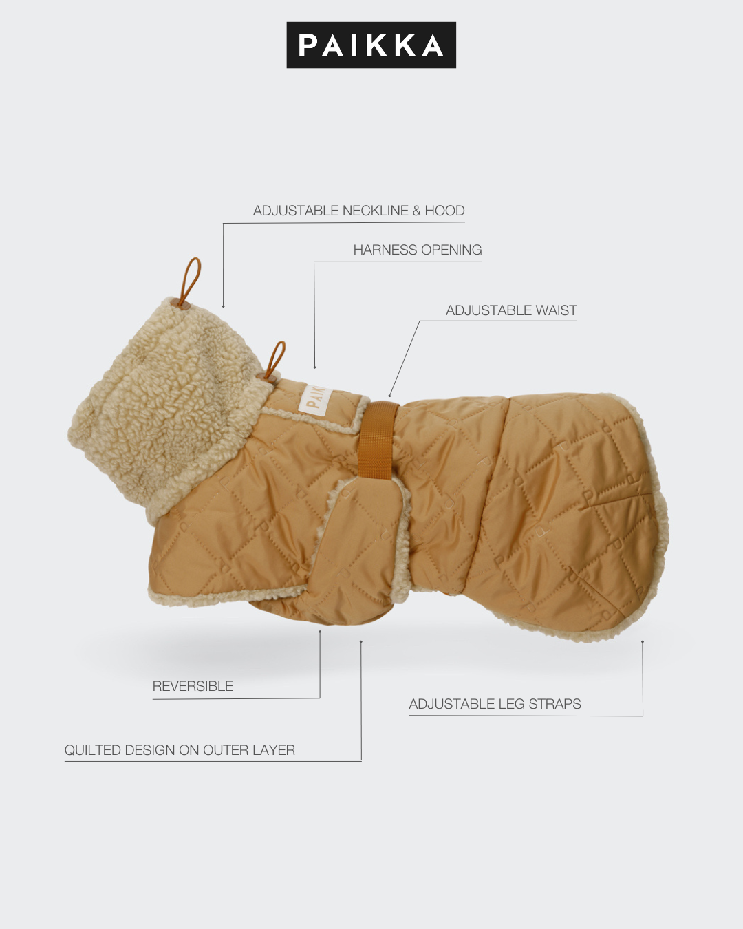 PAIKKA Quilted Sherpa Jacket for Dogs Camel
