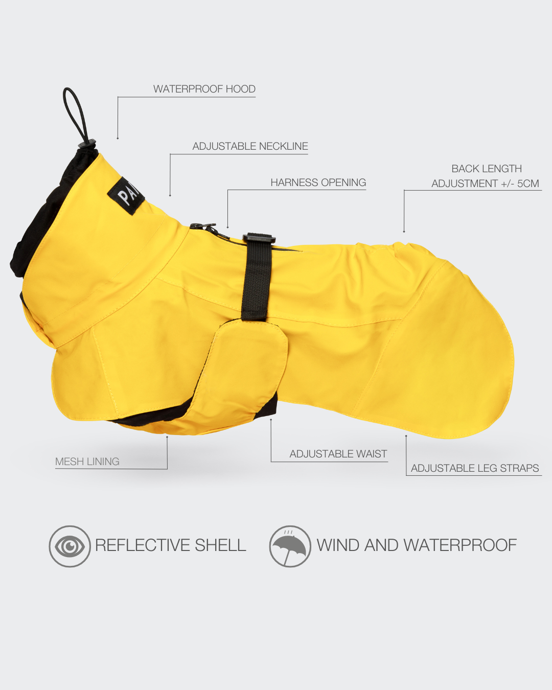 PAIKKA Visibility Raincoat Lite for Dogs Yellow
