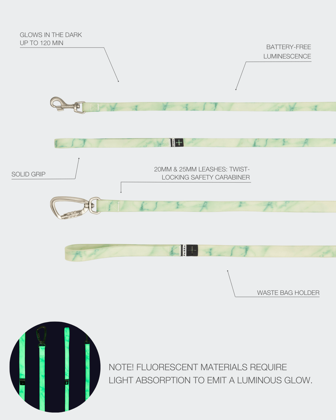 PAIKKA Glow Leash marble green