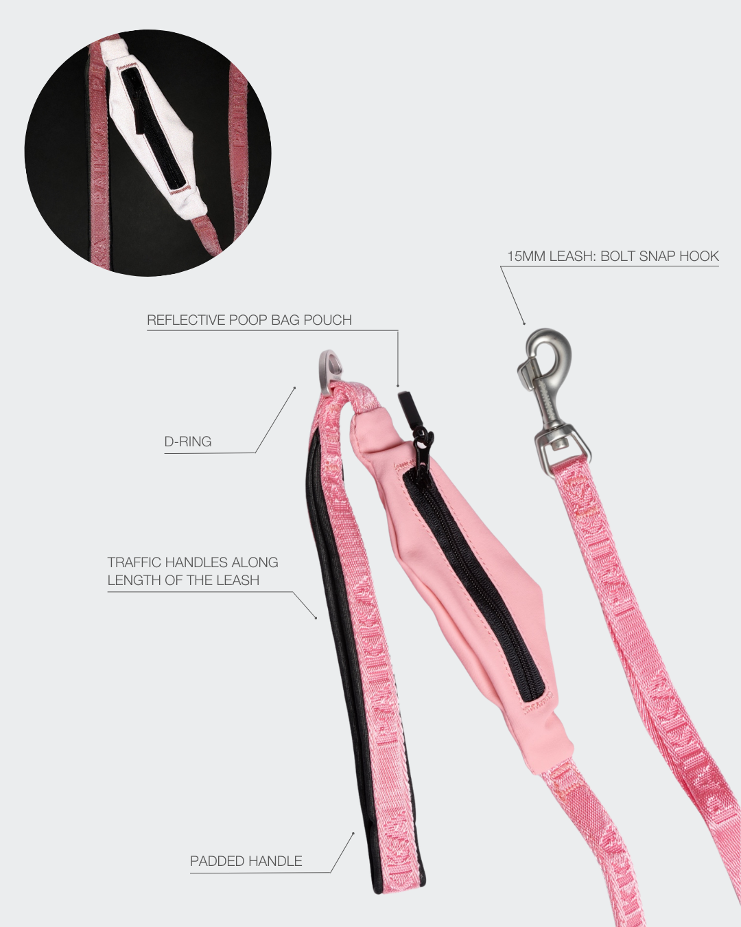 PAIKKA Visibility Leash Pink