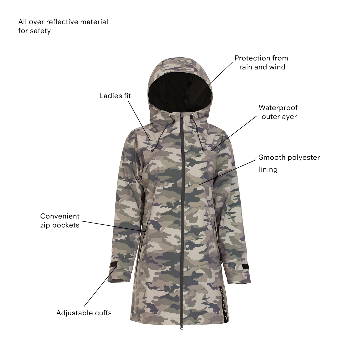 Human Visibility Raincoat Camo for Women