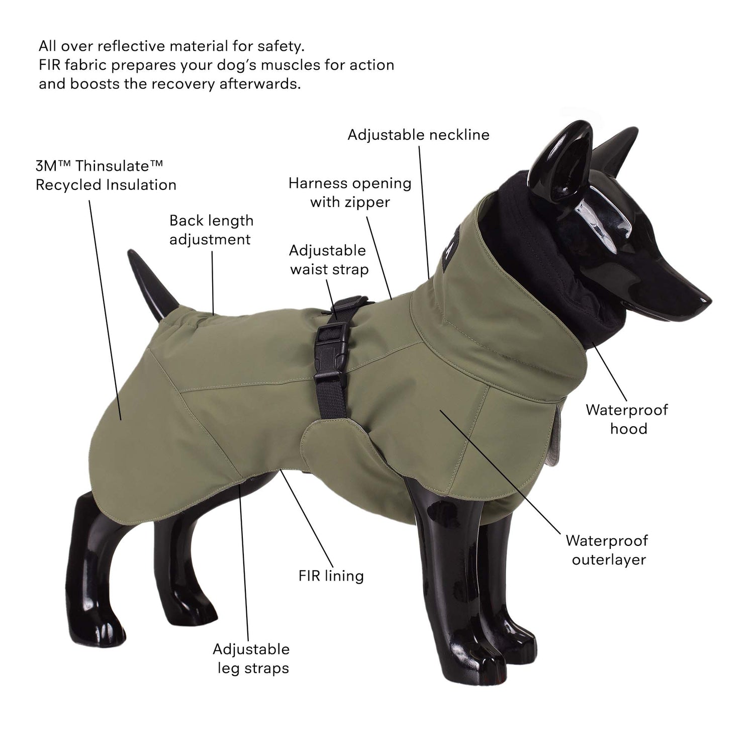 Visibility Winter Jacket Green for Dogs